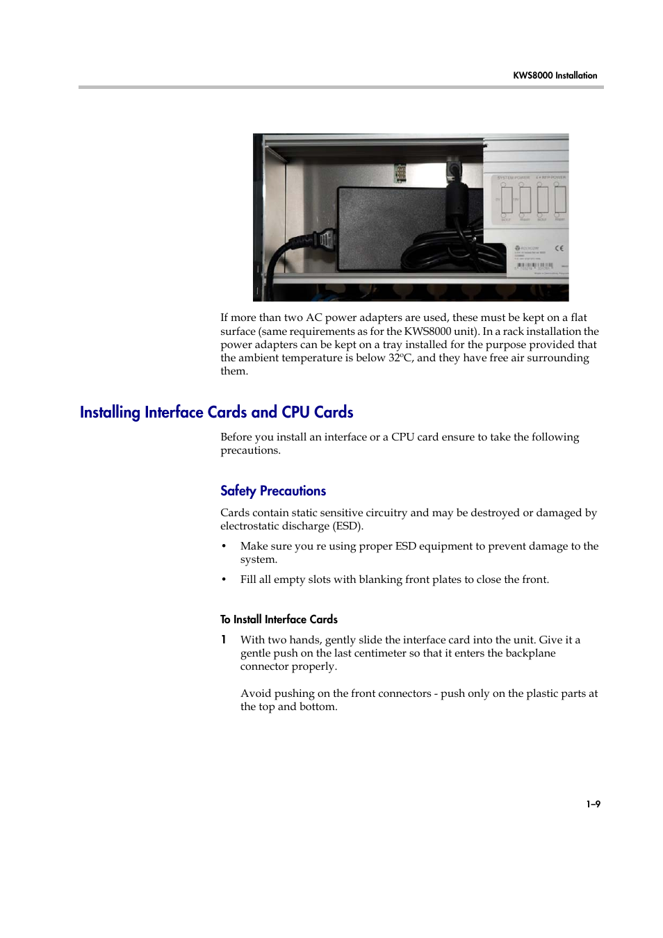 Installing interface cards and cpu cards, Installing interface cards and cpu cards –9, Safety precautions | Polycom KIRK KWS8000 User Manual | Page 12 / 38