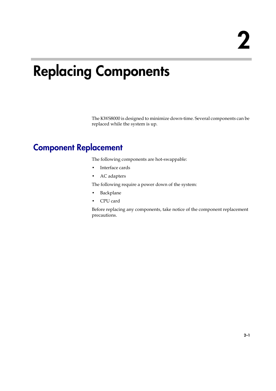 Replacing components, Component replacement, Component replacement –1 | Polycom KIRK KWS8000 User Manual | Page 17 / 38