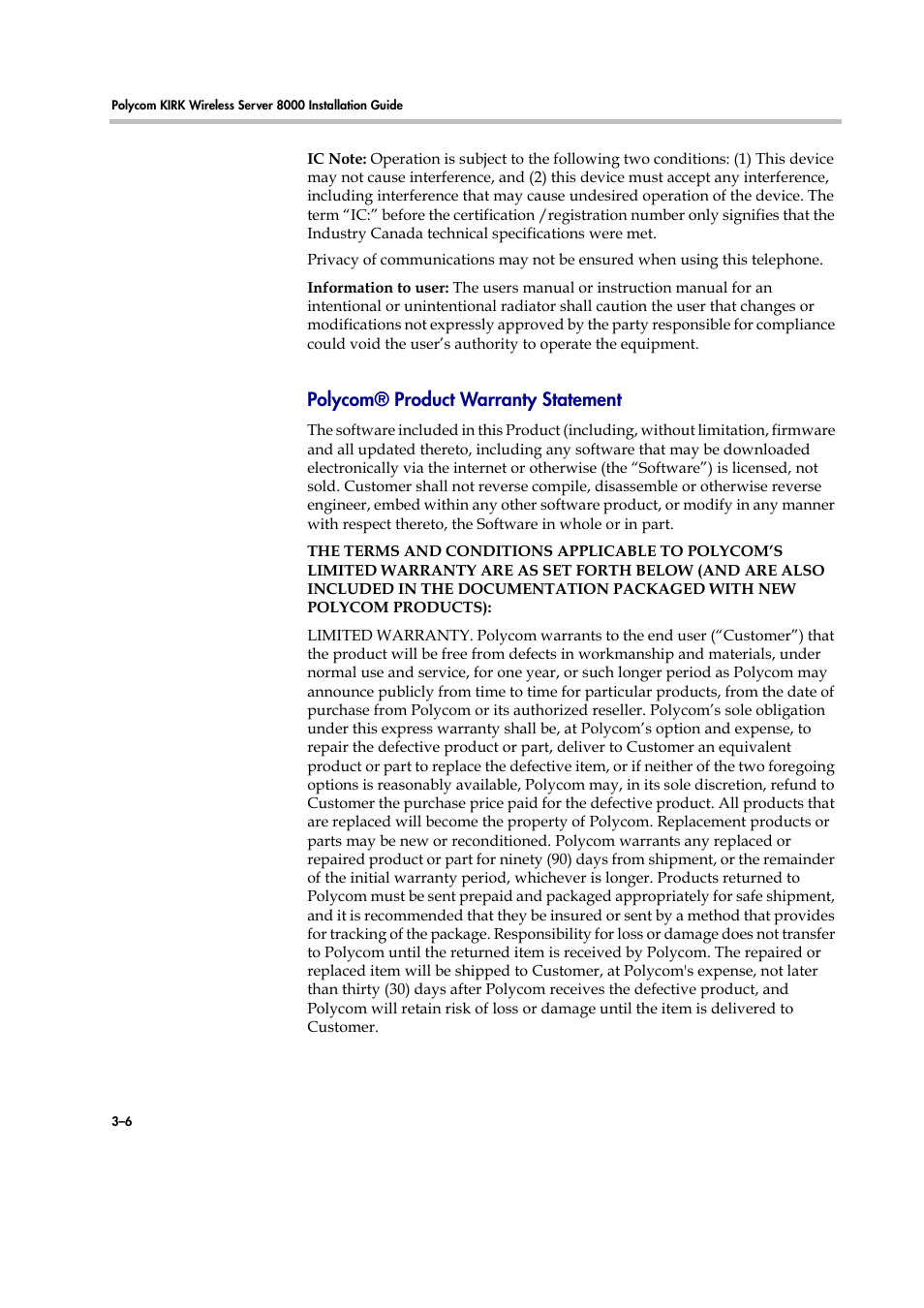 Polycom® product warranty statement | Polycom KIRK KWS8000 User Manual | Page 25 / 38