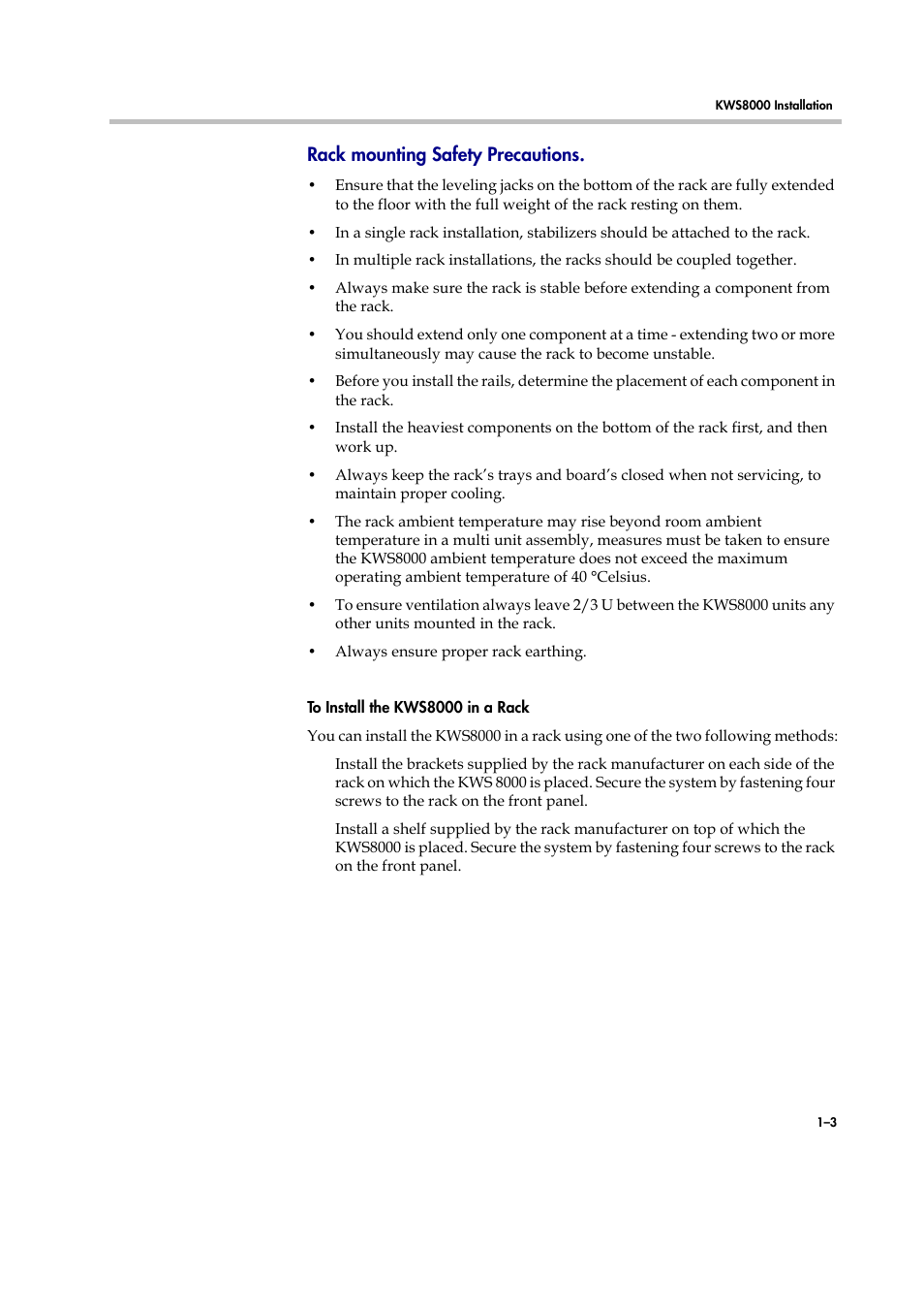 Rack mounting safety precautions | Polycom KIRK KWS8000 User Manual | Page 6 / 38