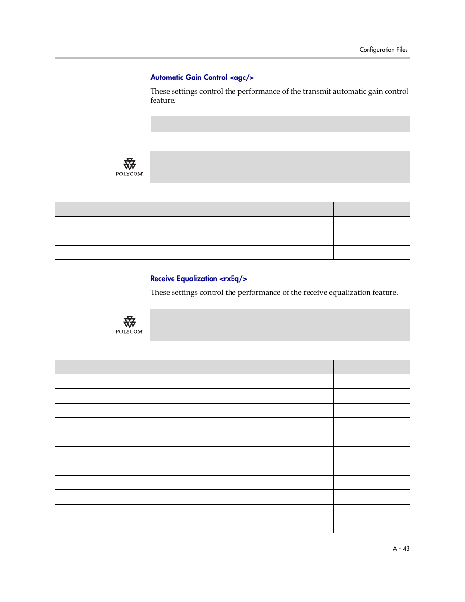 Automatic gain control <agc, Receive equalization <rxeq | Polycom SIP 2.2.2 User Manual | Page 155 / 256
