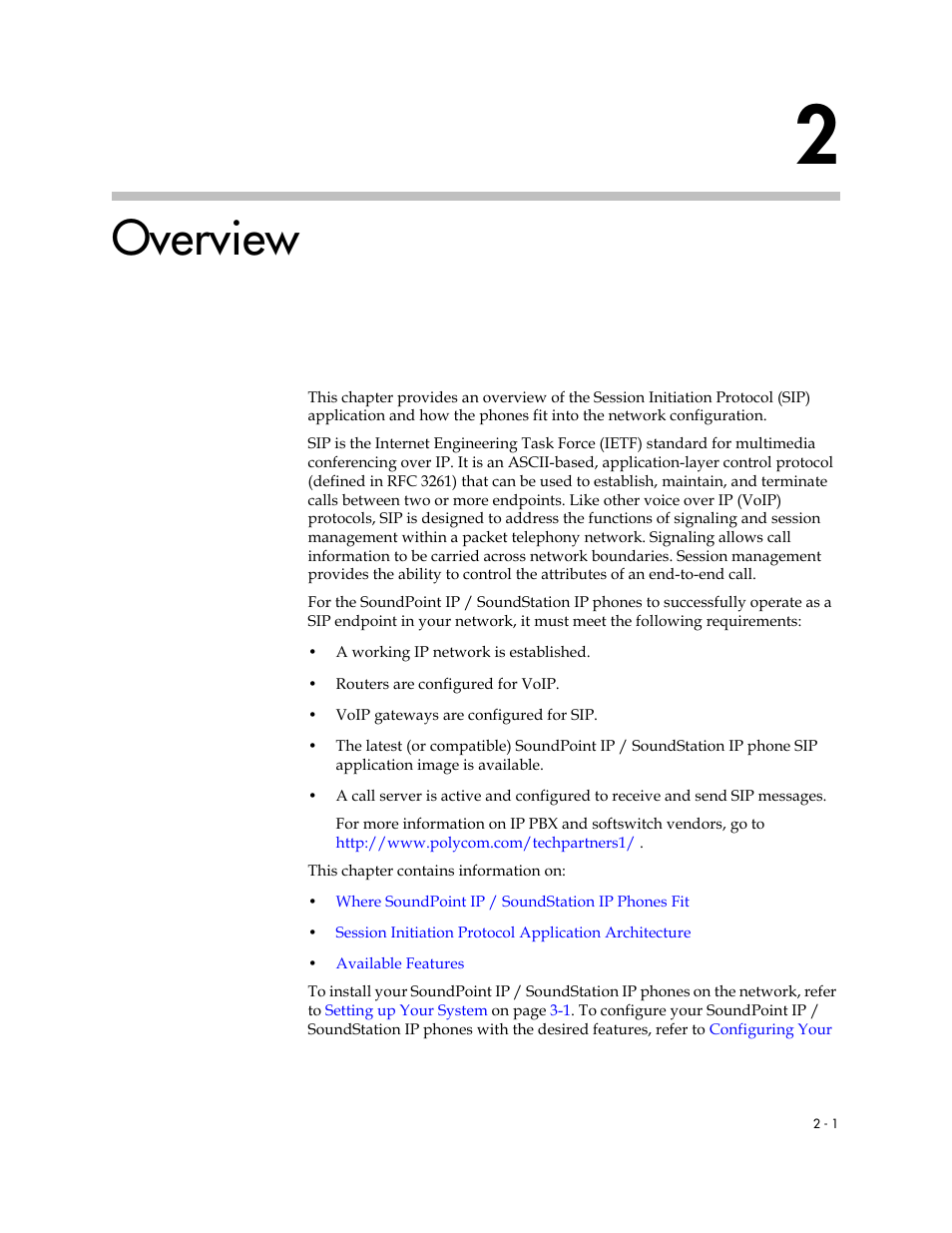 Overview, 2 overview –1 | Polycom SIP 2.2.2 User Manual | Page 17 / 256