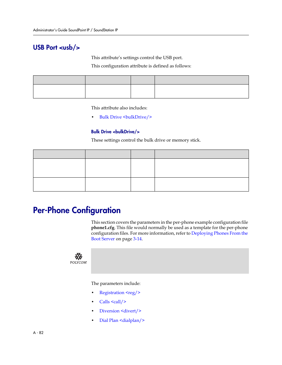Usb port <usb, Per-phone configuration, R to | Per-phone, Configuration, A-82 | Polycom SIP 2.2.2 User Manual | Page 194 / 256