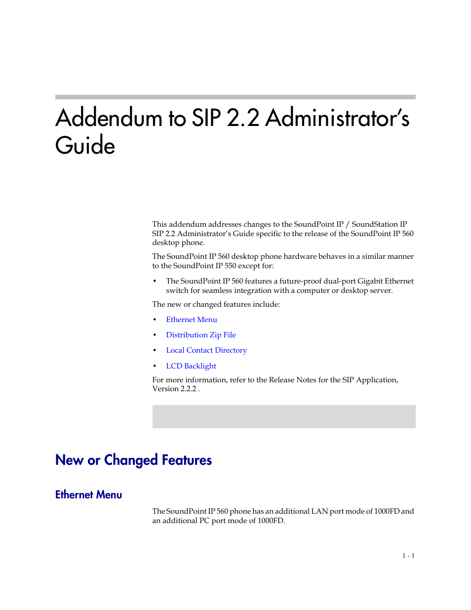 Addendum to sip 2.2 administrator’s guide, New or changed features, Ethernet menu | Polycom SIP 2.2.2 User Manual | Page 255 / 256