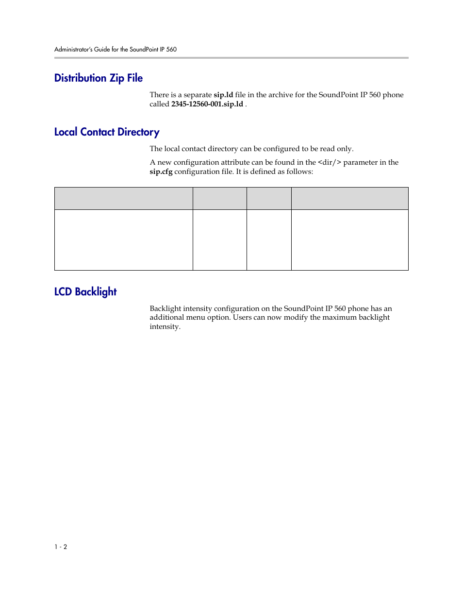 Distribution zip file, Local contact directory, Lcd backlight | Polycom SIP 2.2.2 User Manual | Page 256 / 256