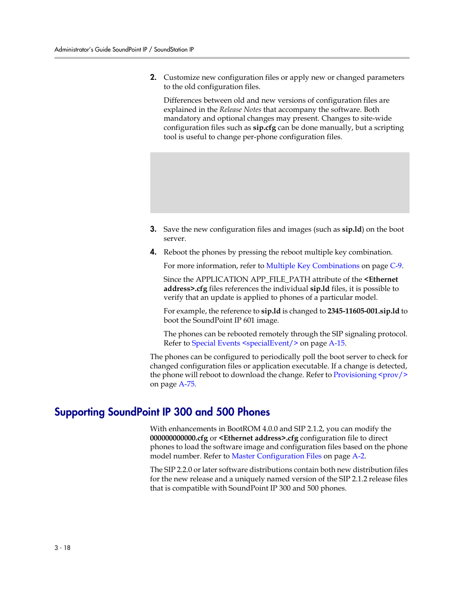 Supporting soundpoint ip 300 and 500 phones, Supporting soundpoint ip 300 and 500 phones –18, Refer to | Supporting, Soundpoint ip 300 and 500 phones | Polycom SIP 2.2.2 User Manual | Page 46 / 256