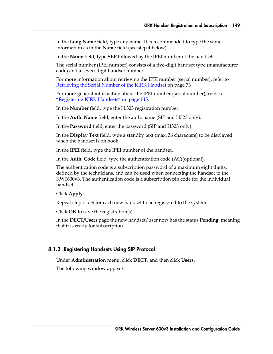 3 registering handsets using sip protocol | Polycom KIRK 14117800 User Manual | Page 149 / 220