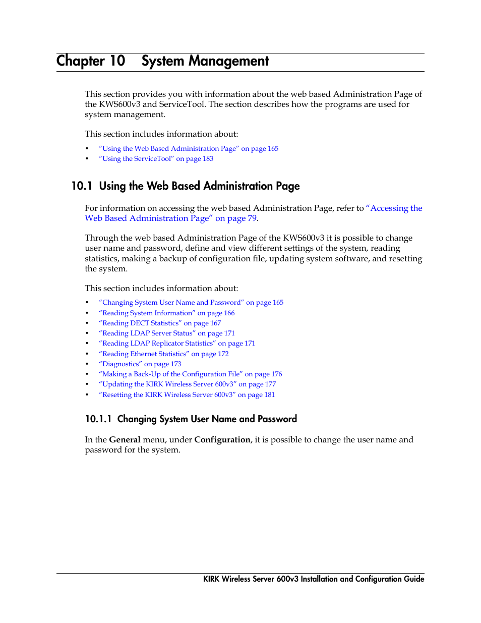 Chapter 10 system management, 1 changing system user name and password, System management | 1 using the web based administration page | Polycom KIRK 14117800 User Manual | Page 165 / 220