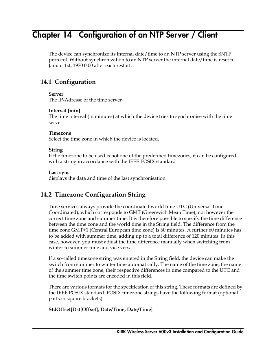 Chapter 14 configuration of an ntp server / client, 1 configuration, 2 timezone configuration string | Configuration of an ntp server / client | Polycom KIRK 14117800 User Manual | Page 197 / 220