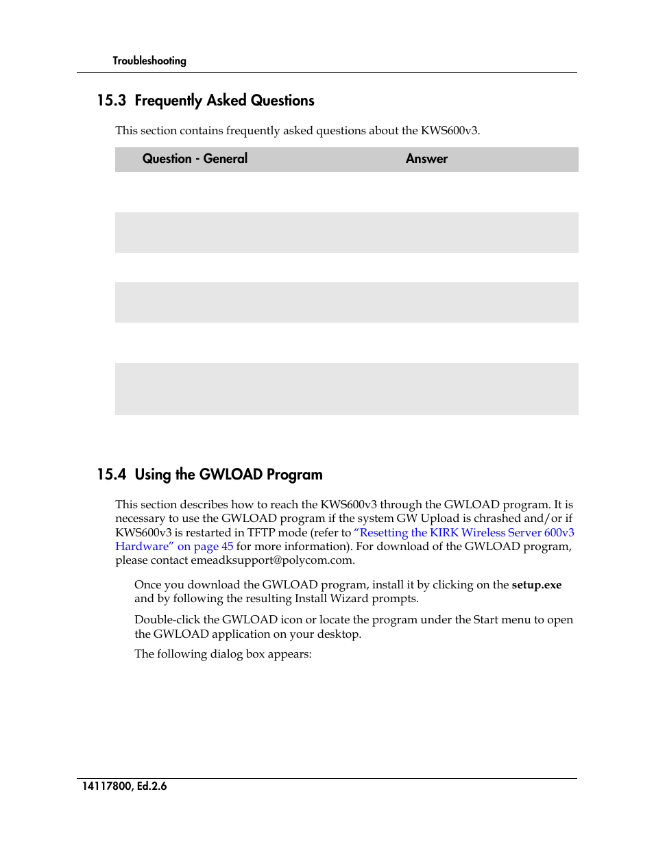 3 frequently asked questions, 4 using the gwload program, Using the gwload | Polycom KIRK 14117800 User Manual | Page 202 / 220