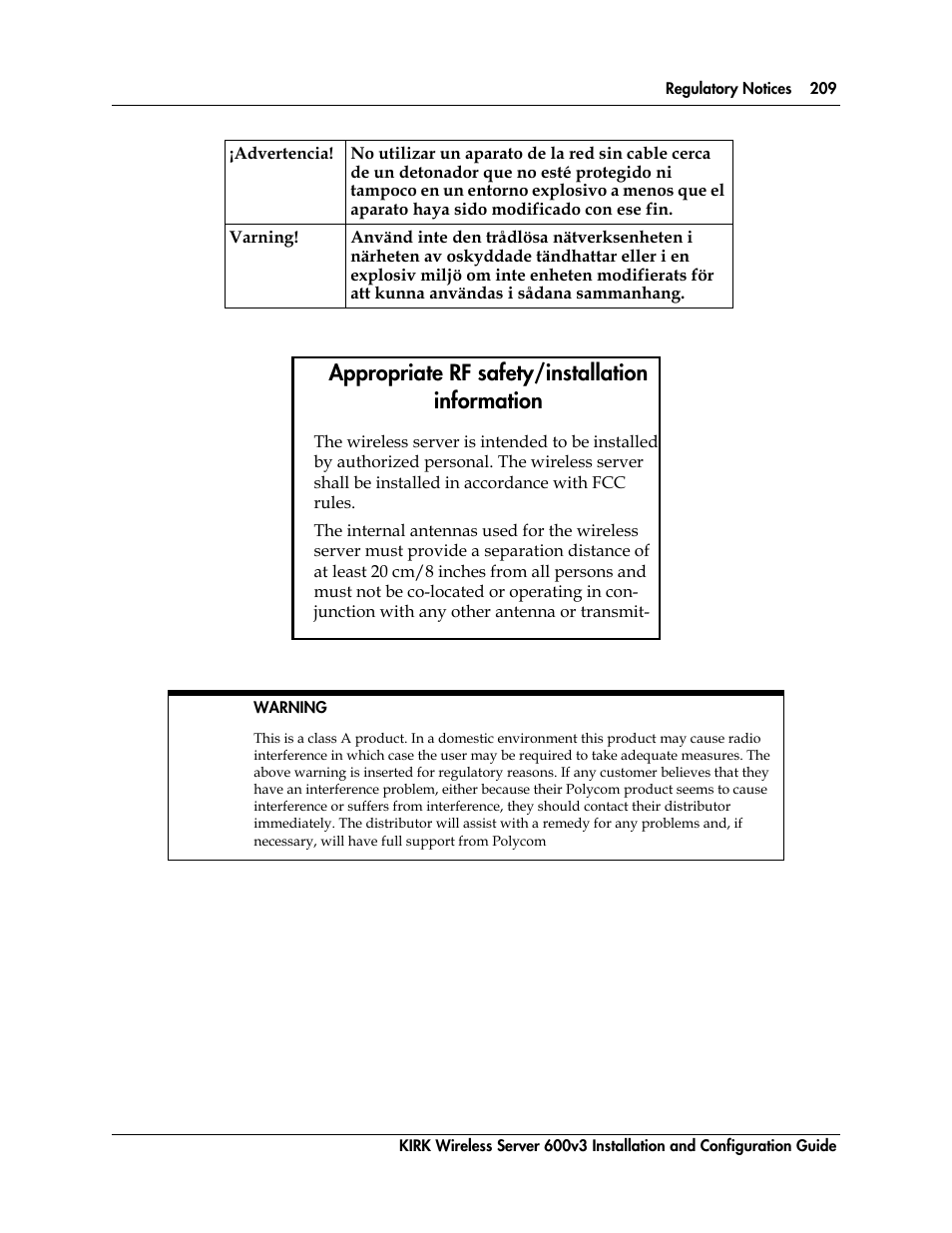 Appropriate rf safety/installation information | Polycom KIRK 14117800 User Manual | Page 209 / 220