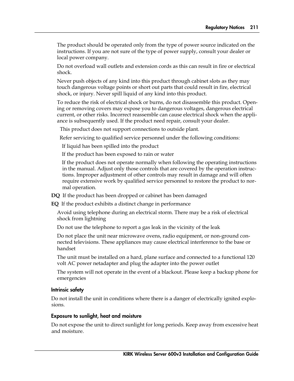 Intrinsic safety, Exposure to sunlight, heat and moisture, 4 intrinsic safety | 5 exposure to sunlight, heat and moisture | Polycom KIRK 14117800 User Manual | Page 211 / 220