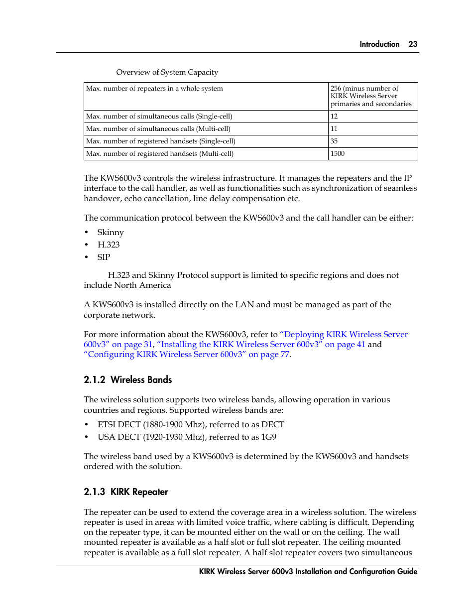 2 wireless bands, 3 kirk repeater | Polycom KIRK 14117800 User Manual | Page 23 / 220