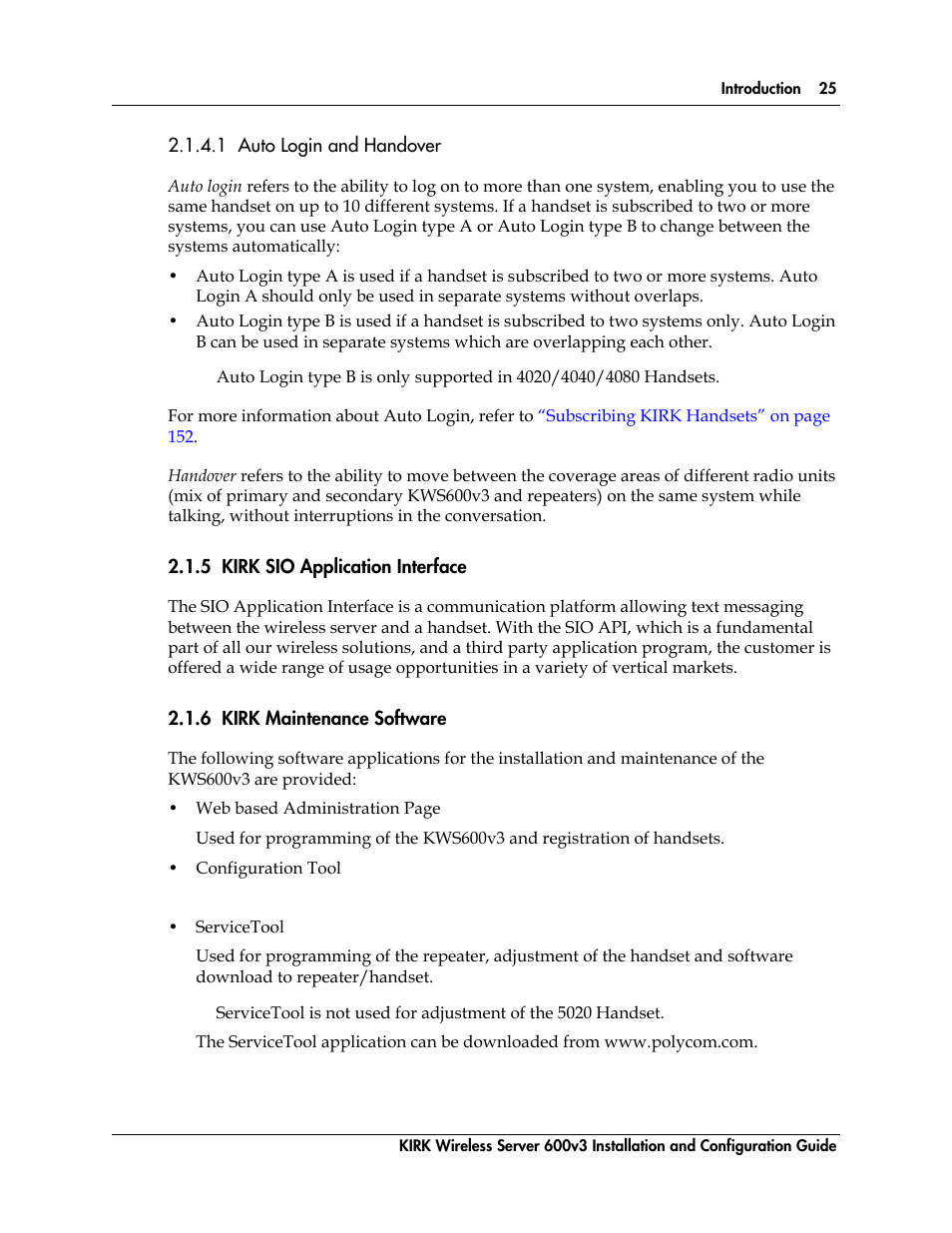 5 kirk sio application interface, 6 kirk maintenance software | Polycom KIRK 14117800 User Manual | Page 25 / 220