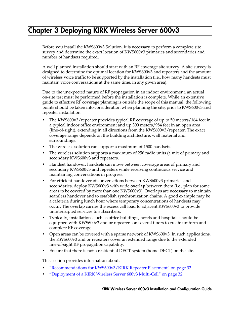 Chapter 3 deploying kirk wireless server 600v3, Deploying kirk wireless server 600v3, 00v3, refer to | Deploying kirk wireless server | Polycom KIRK 14117800 User Manual | Page 31 / 220