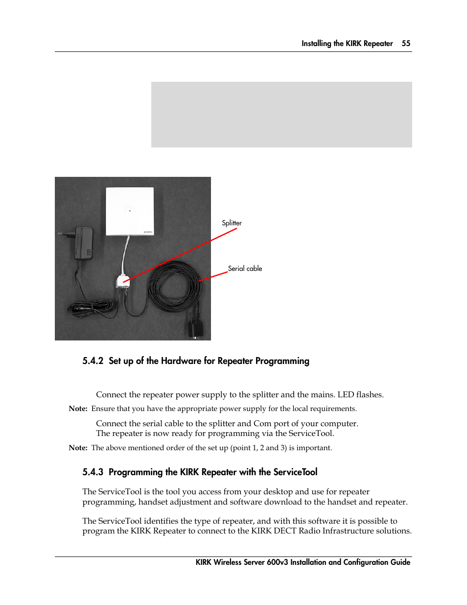 2 set up of the hardware for repeater programming, Set up of the hardware for repeater programming, Programming the kirk repeater with the servicetool | Polycom KIRK 14117800 User Manual | Page 55 / 220