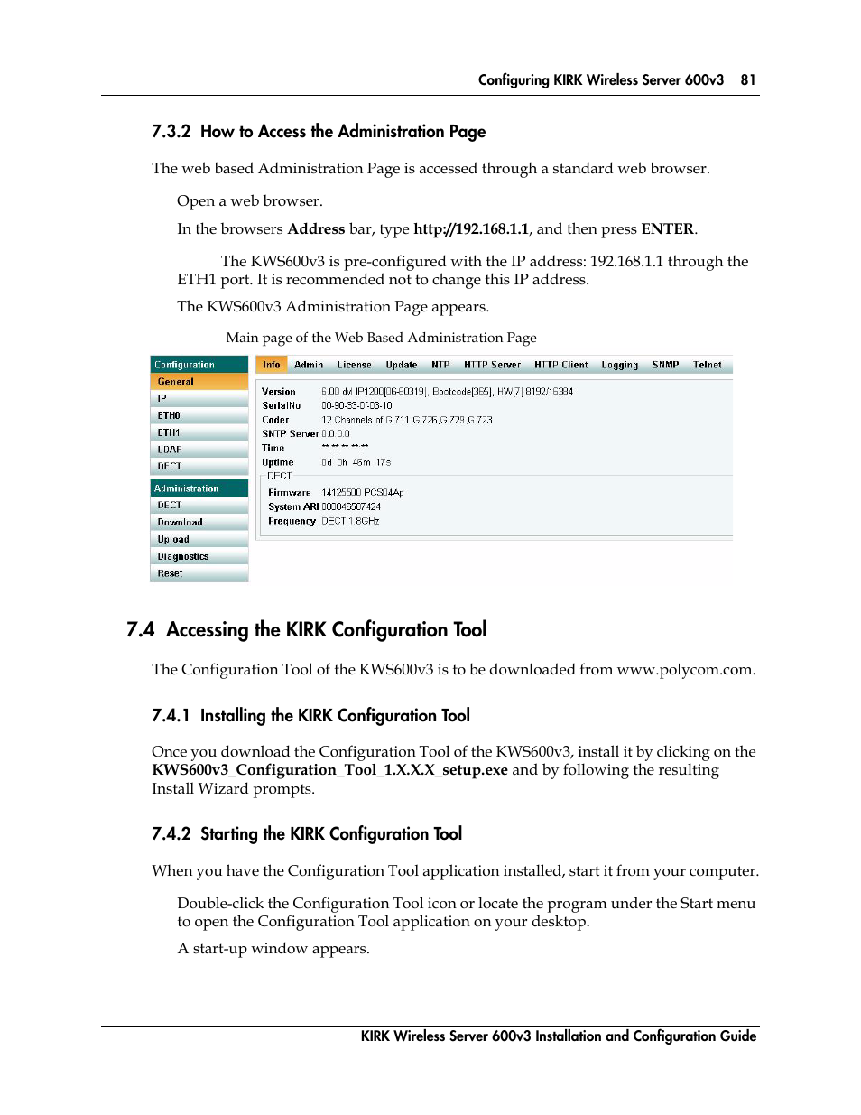 4 accessing the kirk configuration tool, 1 installing the kirk configuration tool, 2 starting the kirk configuration tool | Figure 15 | Polycom KIRK 14117800 User Manual | Page 81 / 220