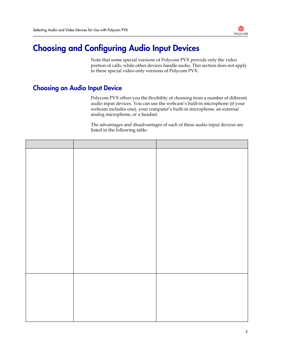 Choosing and configuring audio input devices, Choosing an audio input device | Polycom 3725-22724-003/A User Manual | Page 5 / 12