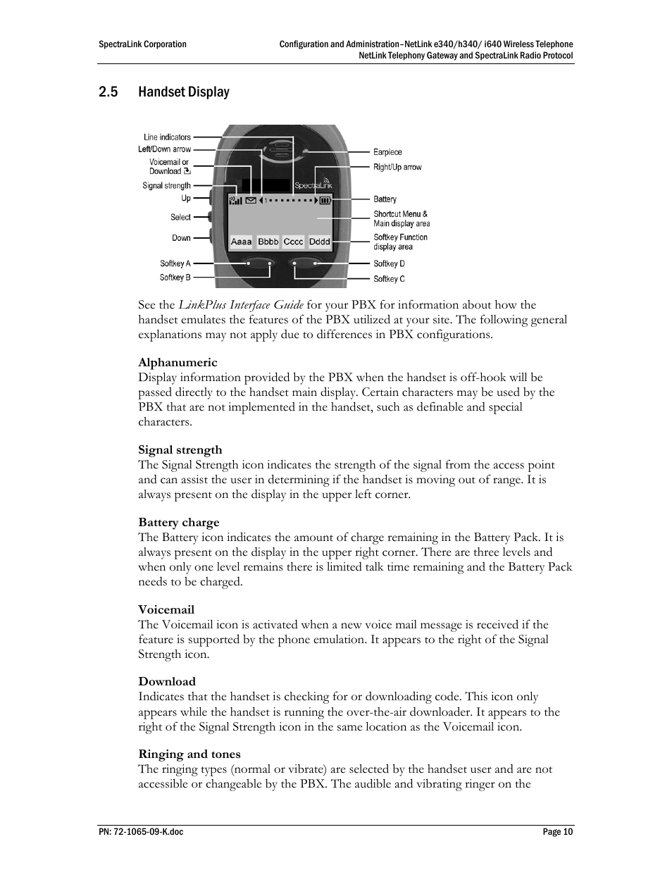 5 handset display | Polycom SpectraLink NetLink 72-1065-09 User Manual | Page 10 / 47