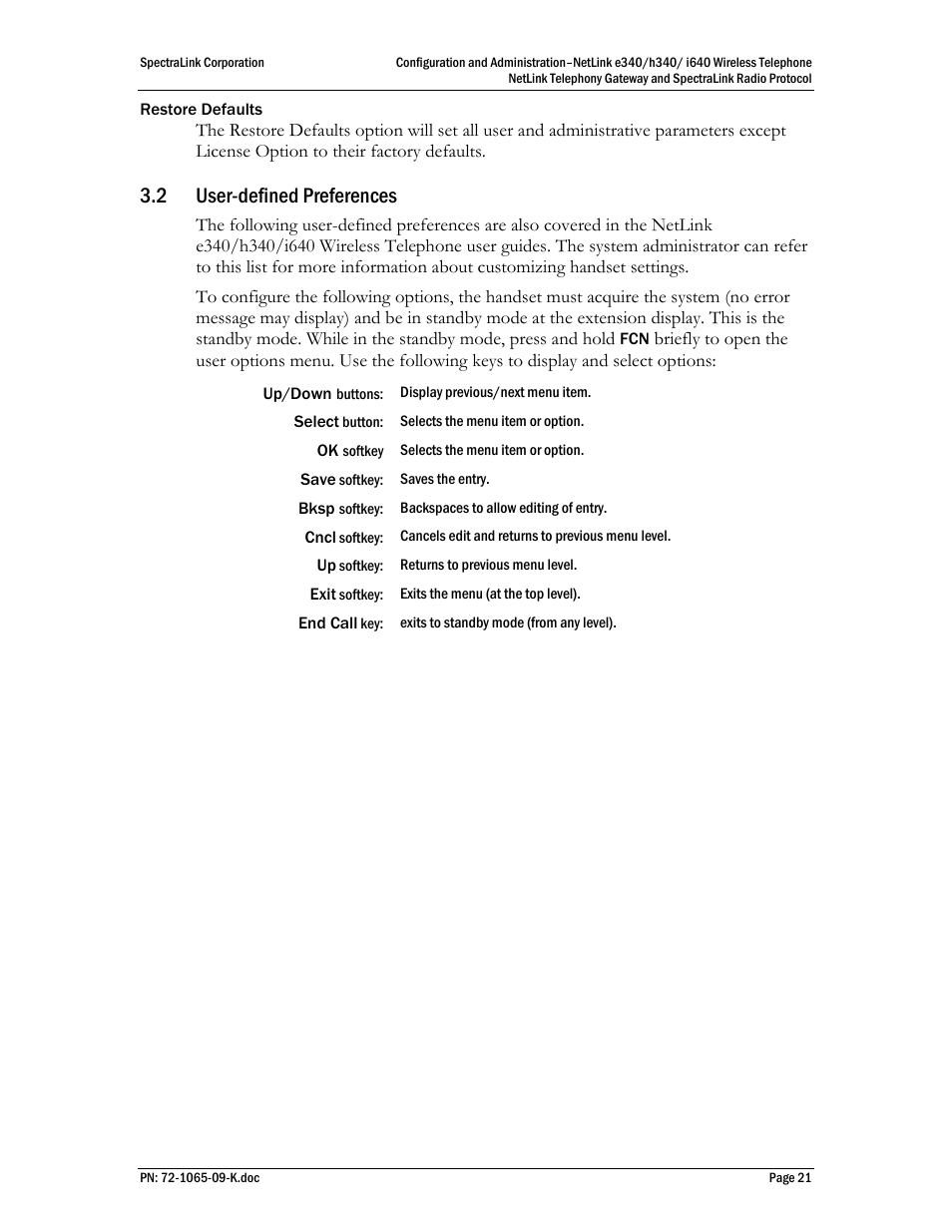 2 user-defined preferences | Polycom SpectraLink NetLink 72-1065-09 User Manual | Page 21 / 47