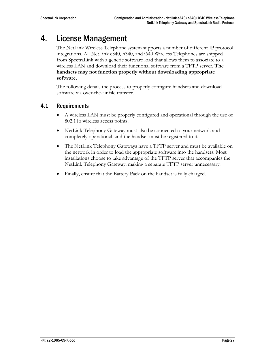 License management, 1 requirements | Polycom SpectraLink NetLink 72-1065-09 User Manual | Page 27 / 47