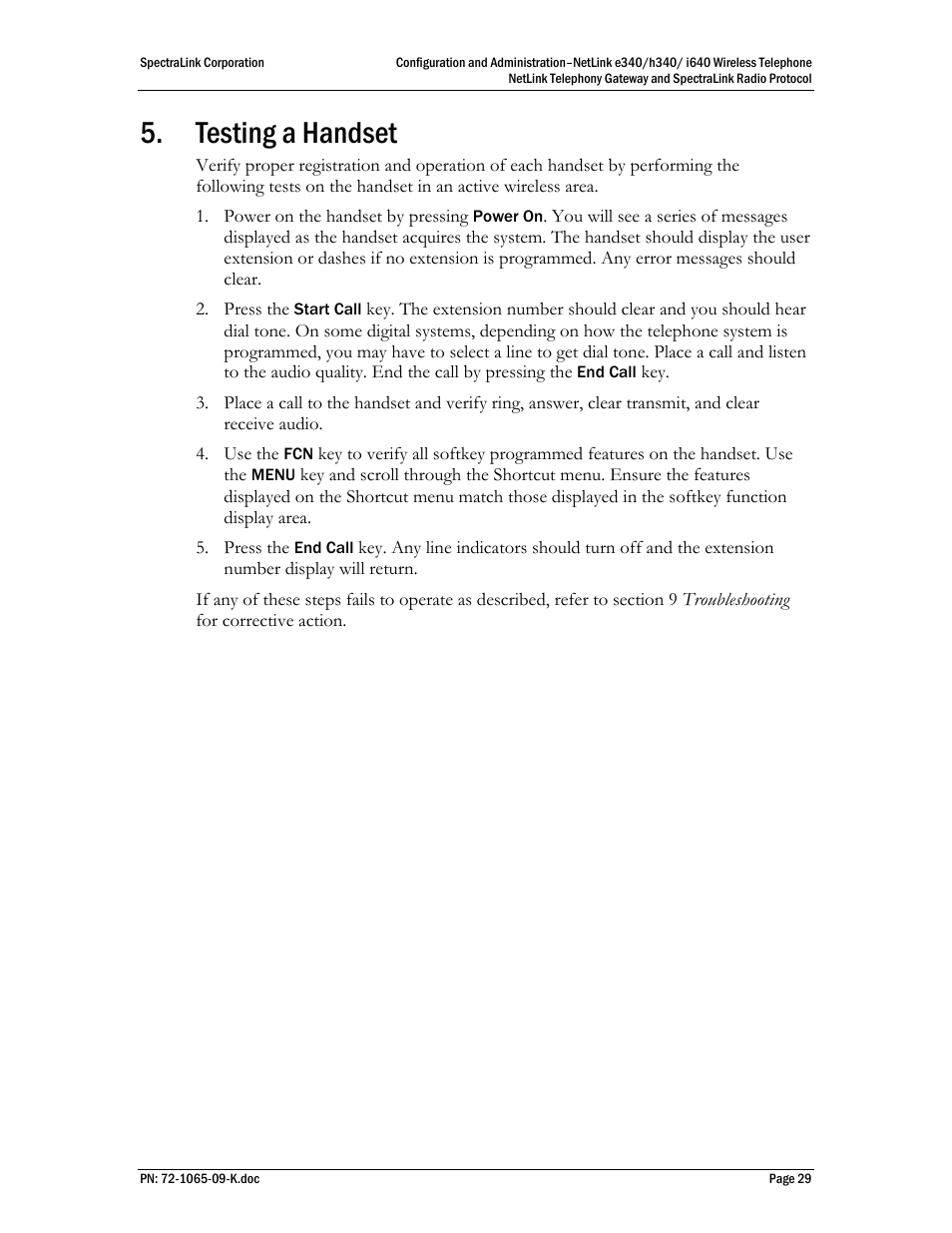 Testing a handset | Polycom SpectraLink NetLink 72-1065-09 User Manual | Page 29 / 47