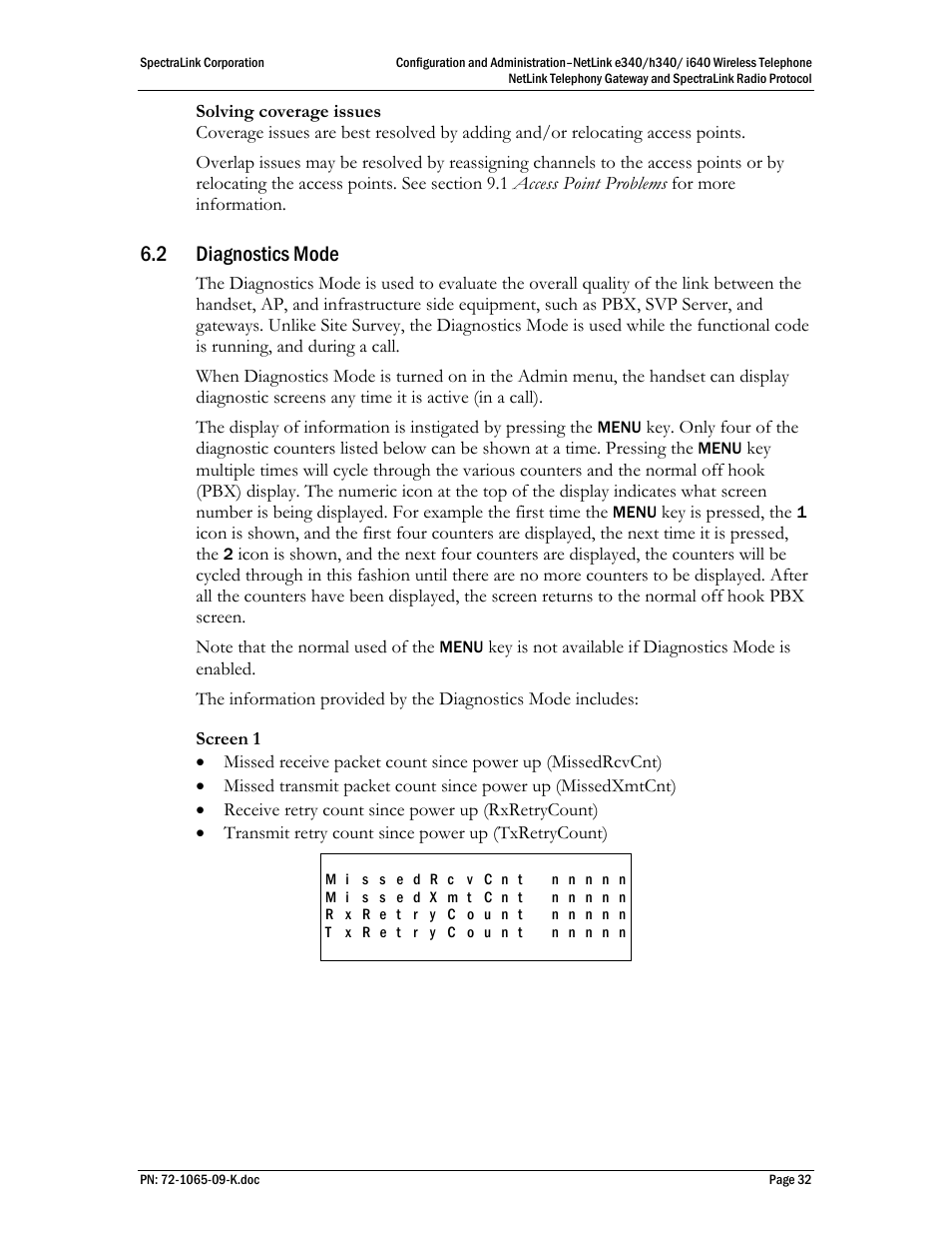 2 diagnostics mode | Polycom SpectraLink NetLink 72-1065-09 User Manual | Page 32 / 47