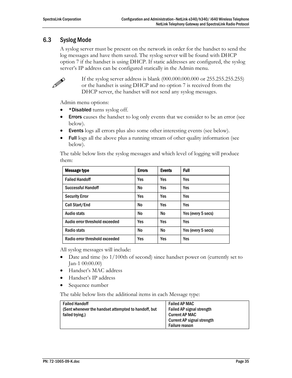 3 syslog mode | Polycom SpectraLink NetLink 72-1065-09 User Manual | Page 35 / 47