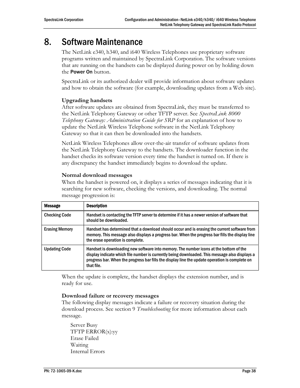 Software maintenance | Polycom SpectraLink NetLink 72-1065-09 User Manual | Page 38 / 47