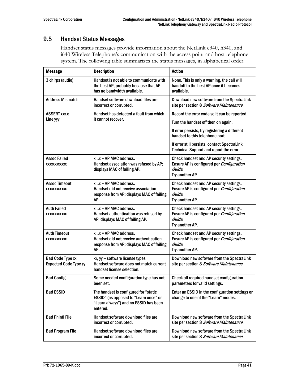 5 handset status messages | Polycom SpectraLink NetLink 72-1065-09 User Manual | Page 41 / 47