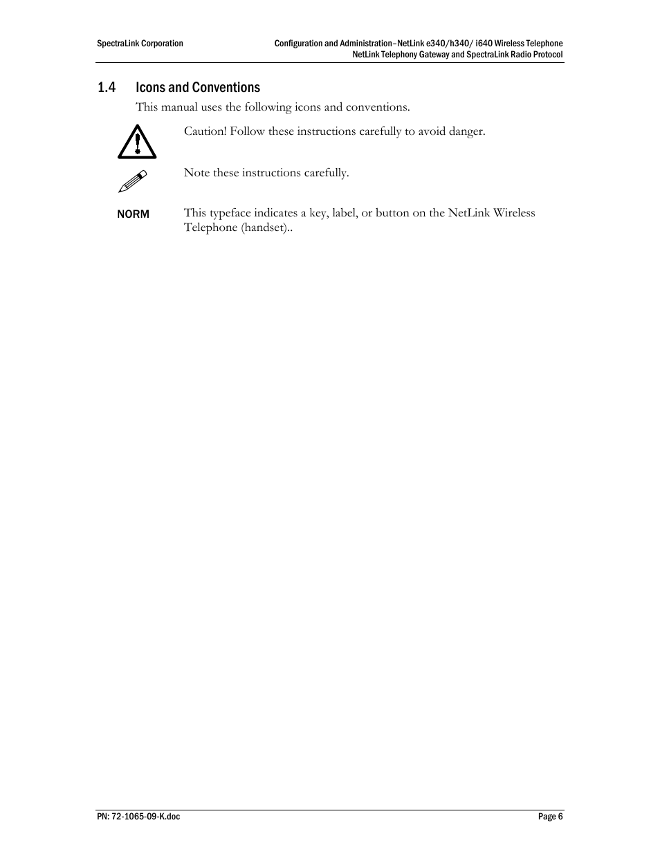 4 icons and conventions | Polycom SpectraLink NetLink 72-1065-09 User Manual | Page 6 / 47