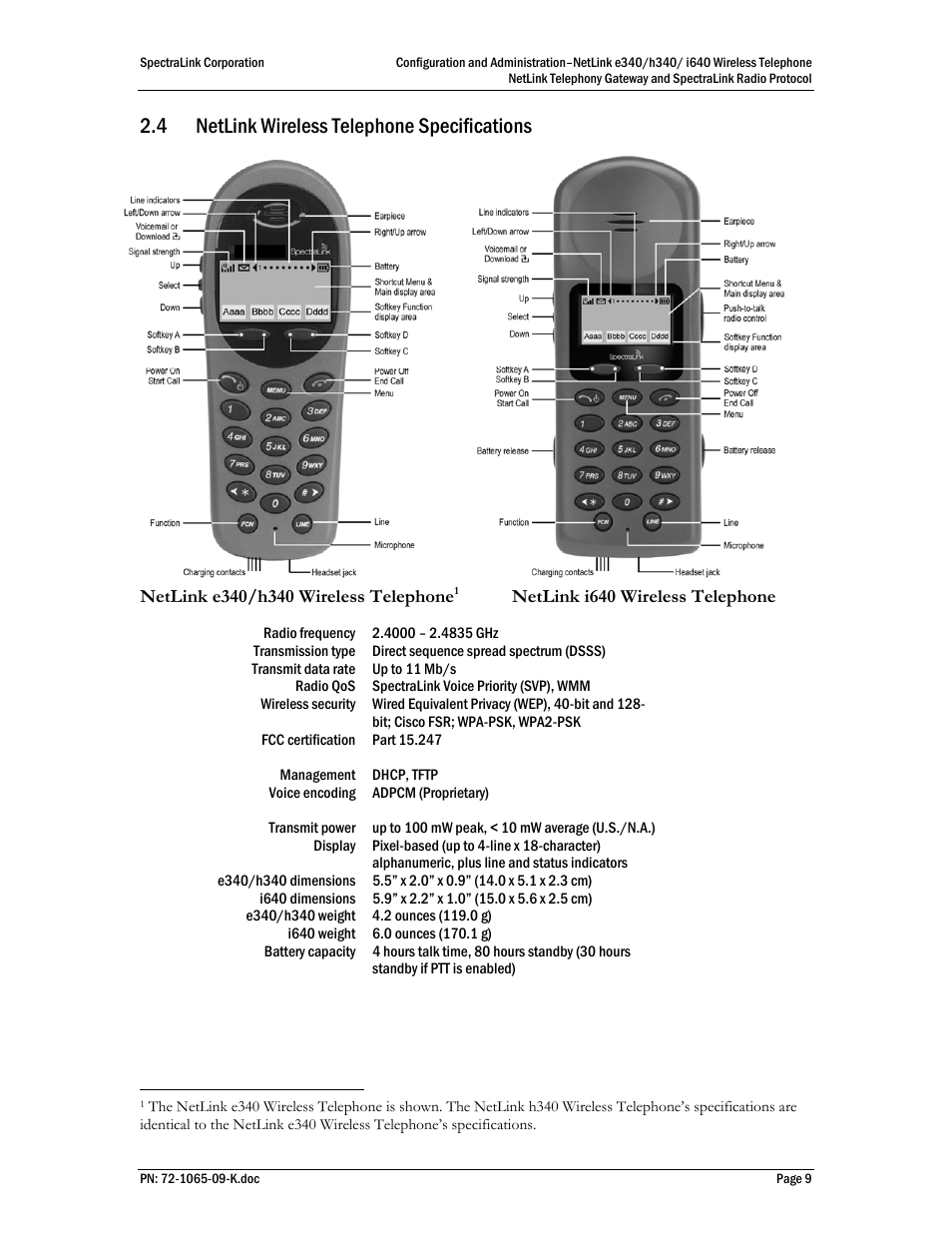 4 netlink wireless telephone specifications | Polycom SpectraLink NetLink 72-1065-09 User Manual | Page 9 / 47