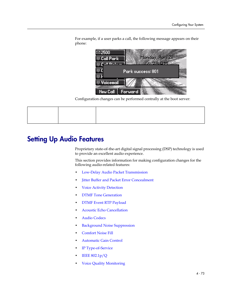 Setting up audio features, Setting up audio features –73 | Polycom SOUNDPOINT SIP 3.1 User Manual | Page 127 / 337