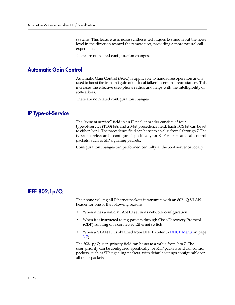 Automatic gain control, Ip type-of-service, Ieee 802.1p/q | Polycom SOUNDPOINT SIP 3.1 User Manual | Page 132 / 337