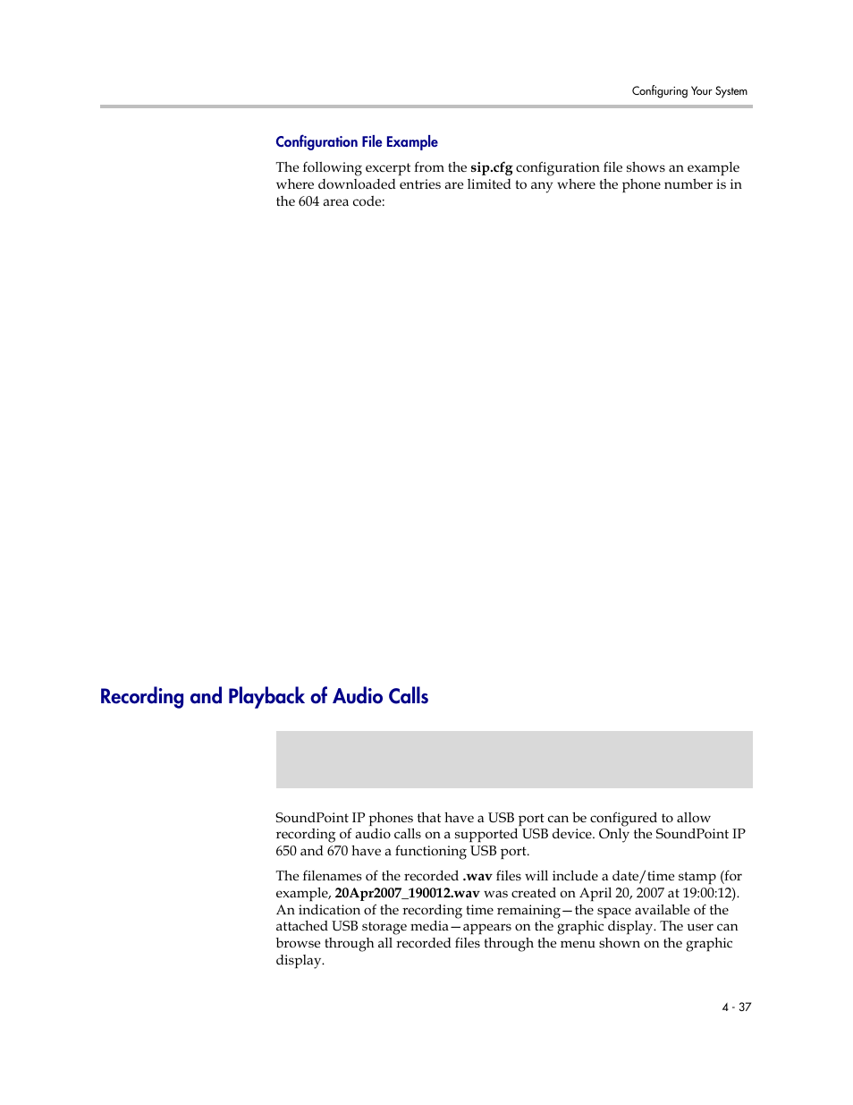 Recording and playback of audio calls, Recording and playback of audio calls –37 | Polycom SOUNDPOINT SIP 3.1 User Manual | Page 91 / 337