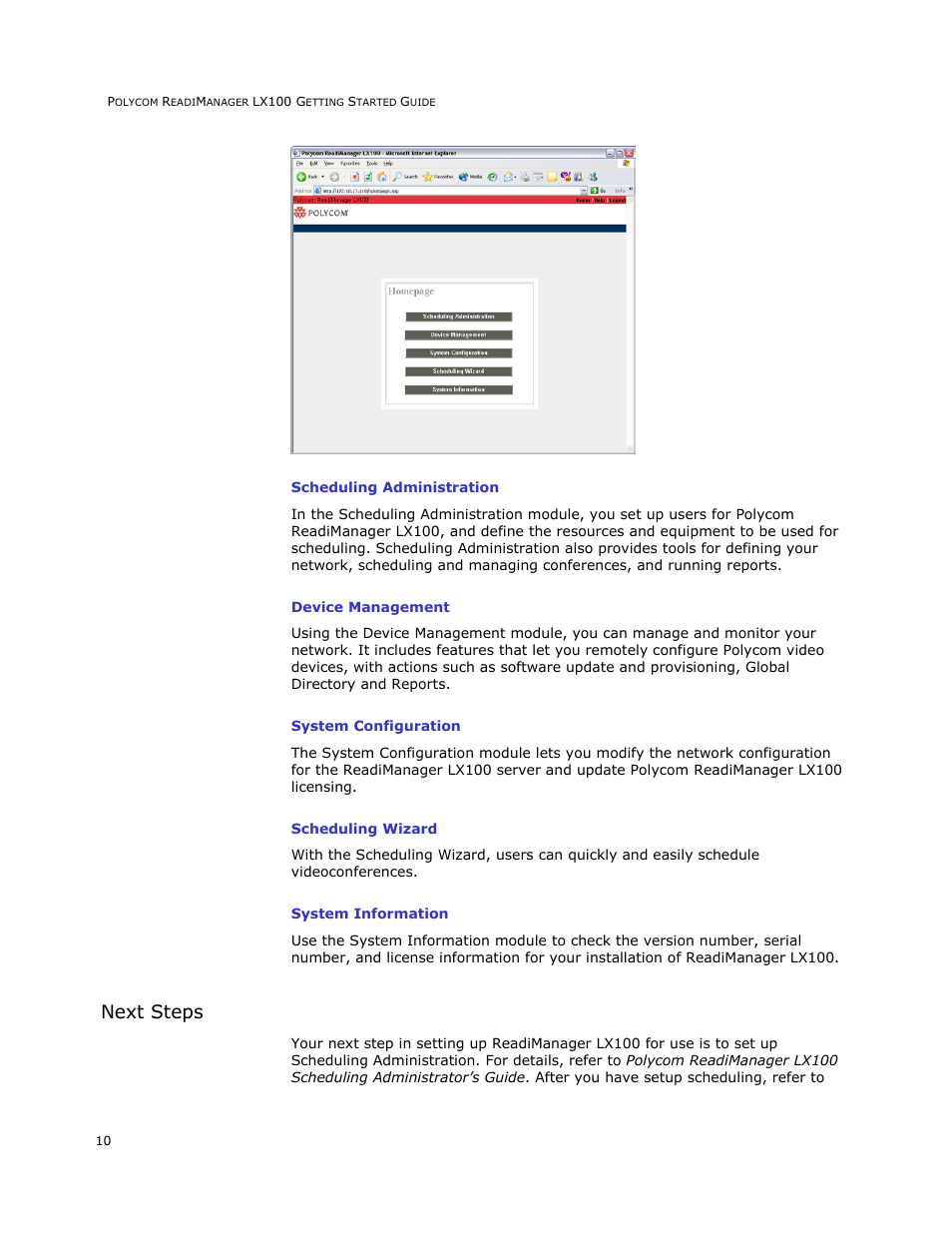 Next steps | Polycom READIMANAGER LX100 User Manual | Page 12 / 20