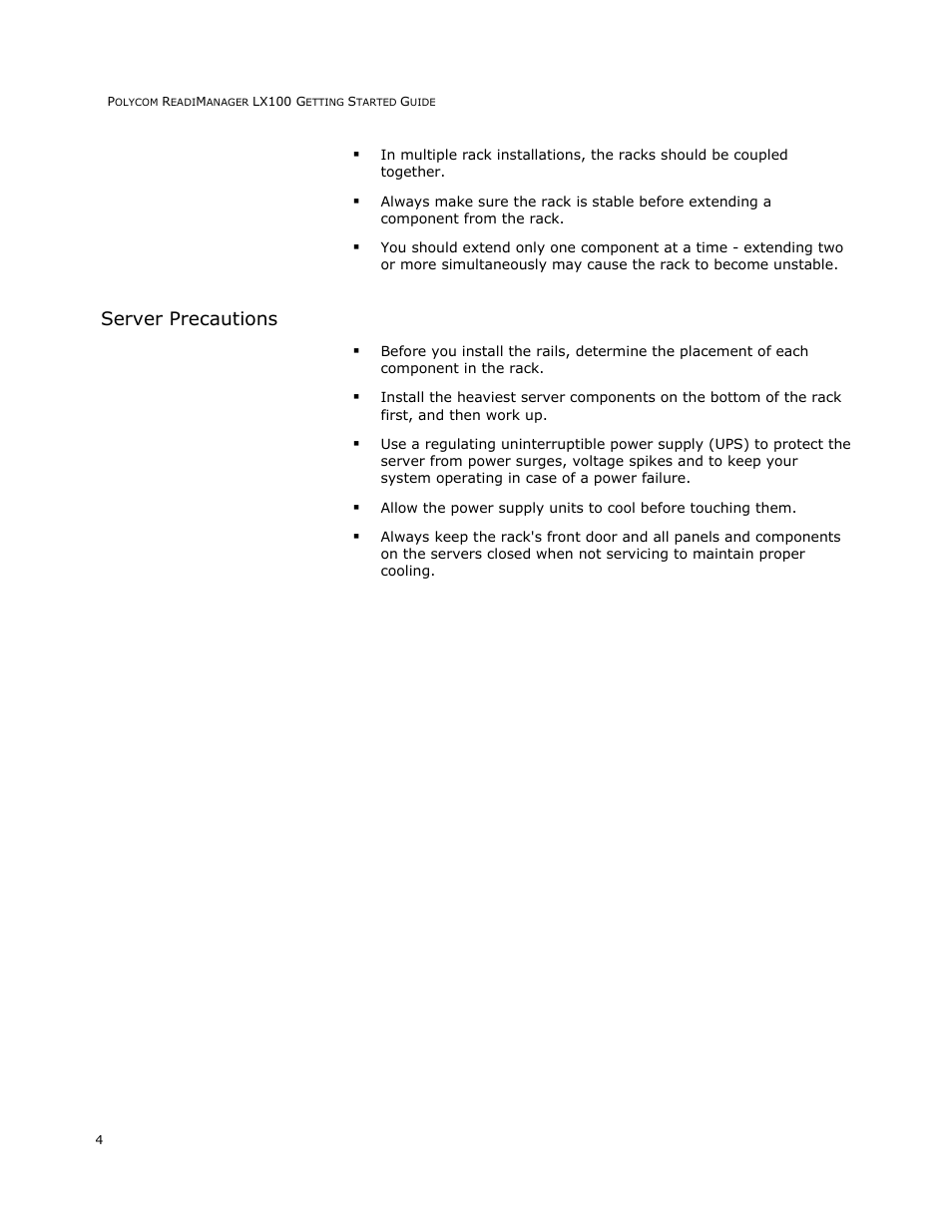 Server precautions | Polycom READIMANAGER LX100 User Manual | Page 6 / 20