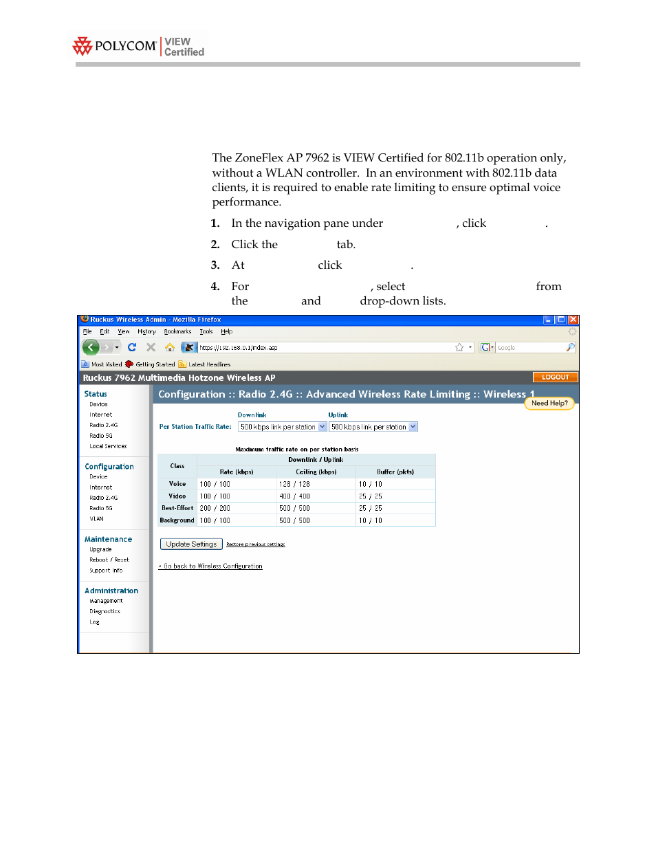 Enabling rate limiting | Polycom 7962 User Manual | Page 8 / 8