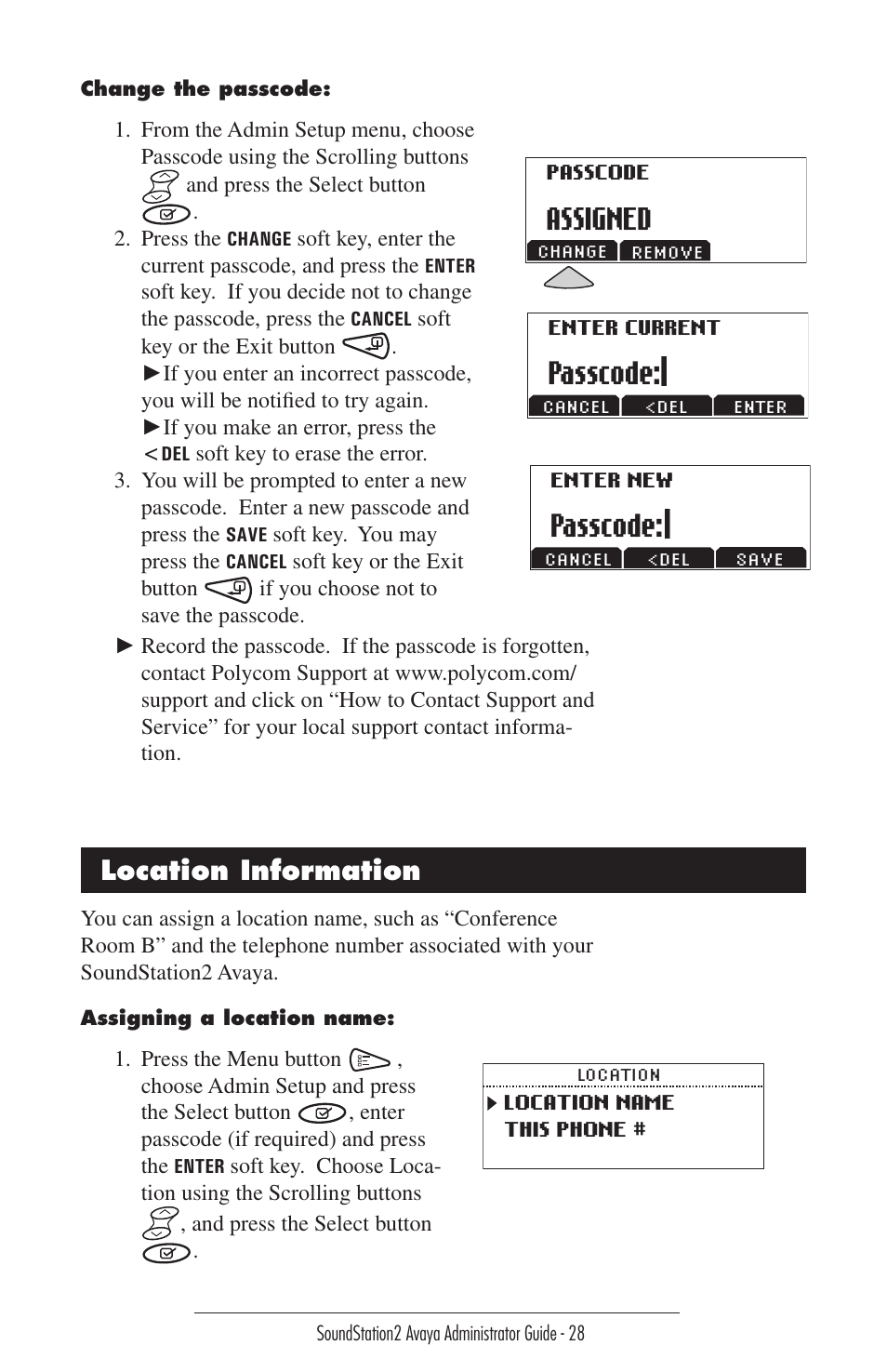 Passcode, Assigned, Location information | Polycom 2490 User Manual | Page 28 / 36