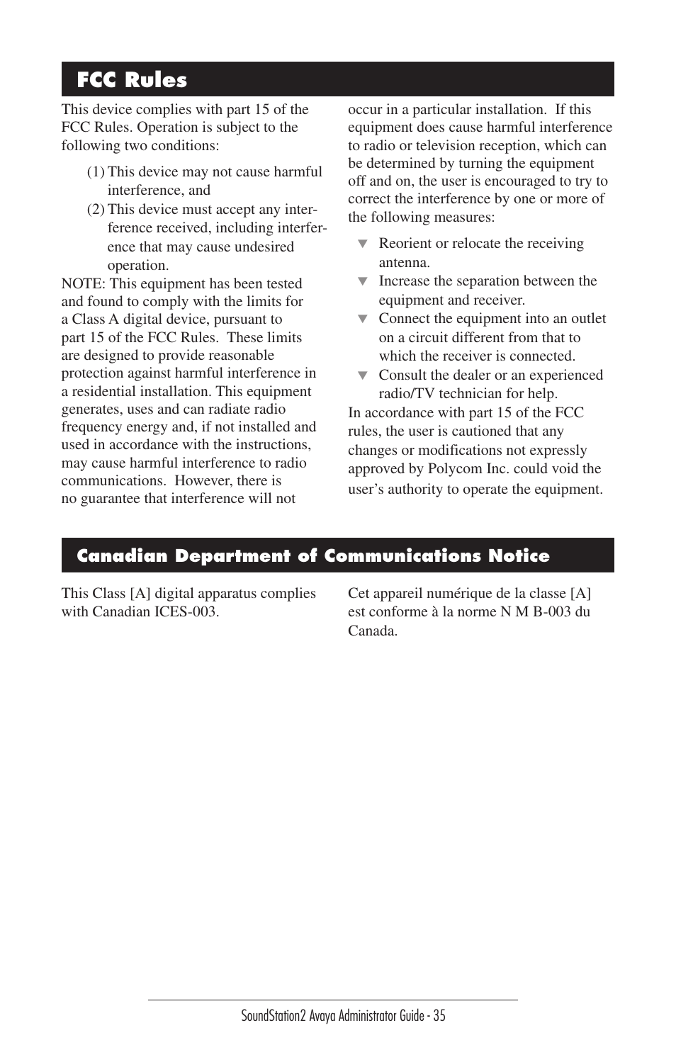 Fcc rules | Polycom 2490 User Manual | Page 35 / 36