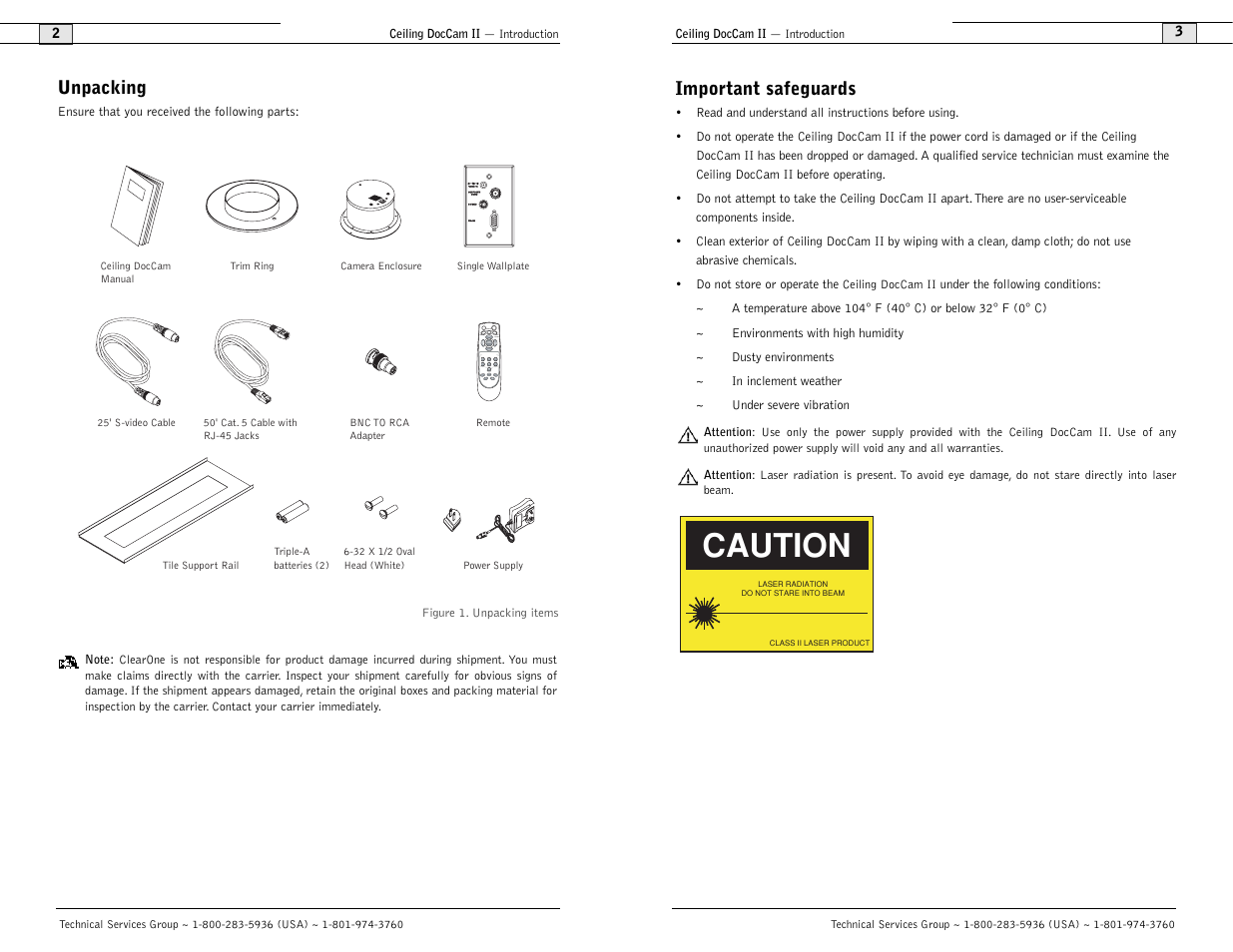 Caution | Polycom Ceiling DocCam User Manual | Page 3 / 22