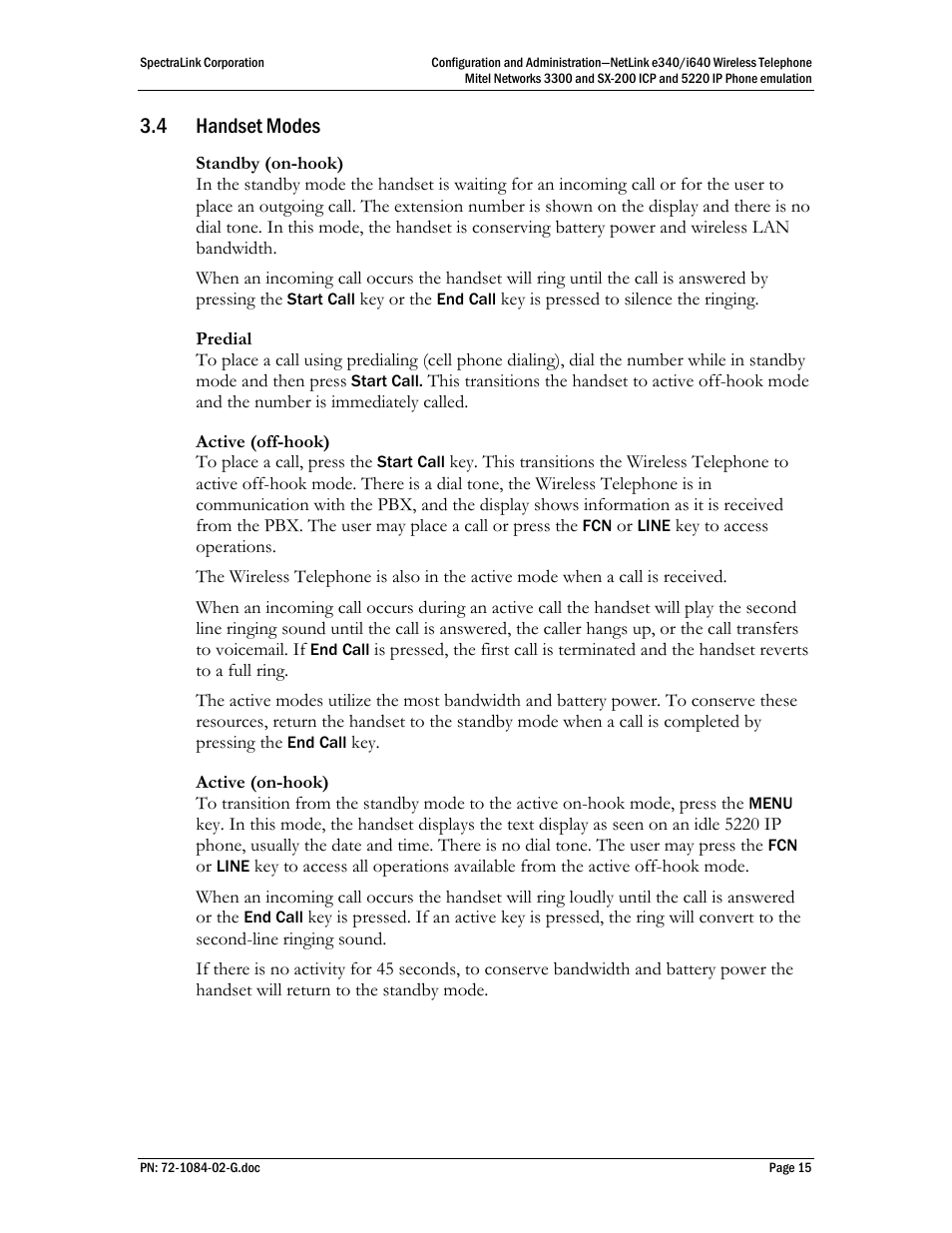 4 handset modes | Polycom Mitel Networks 3300 User Manual | Page 15 / 60