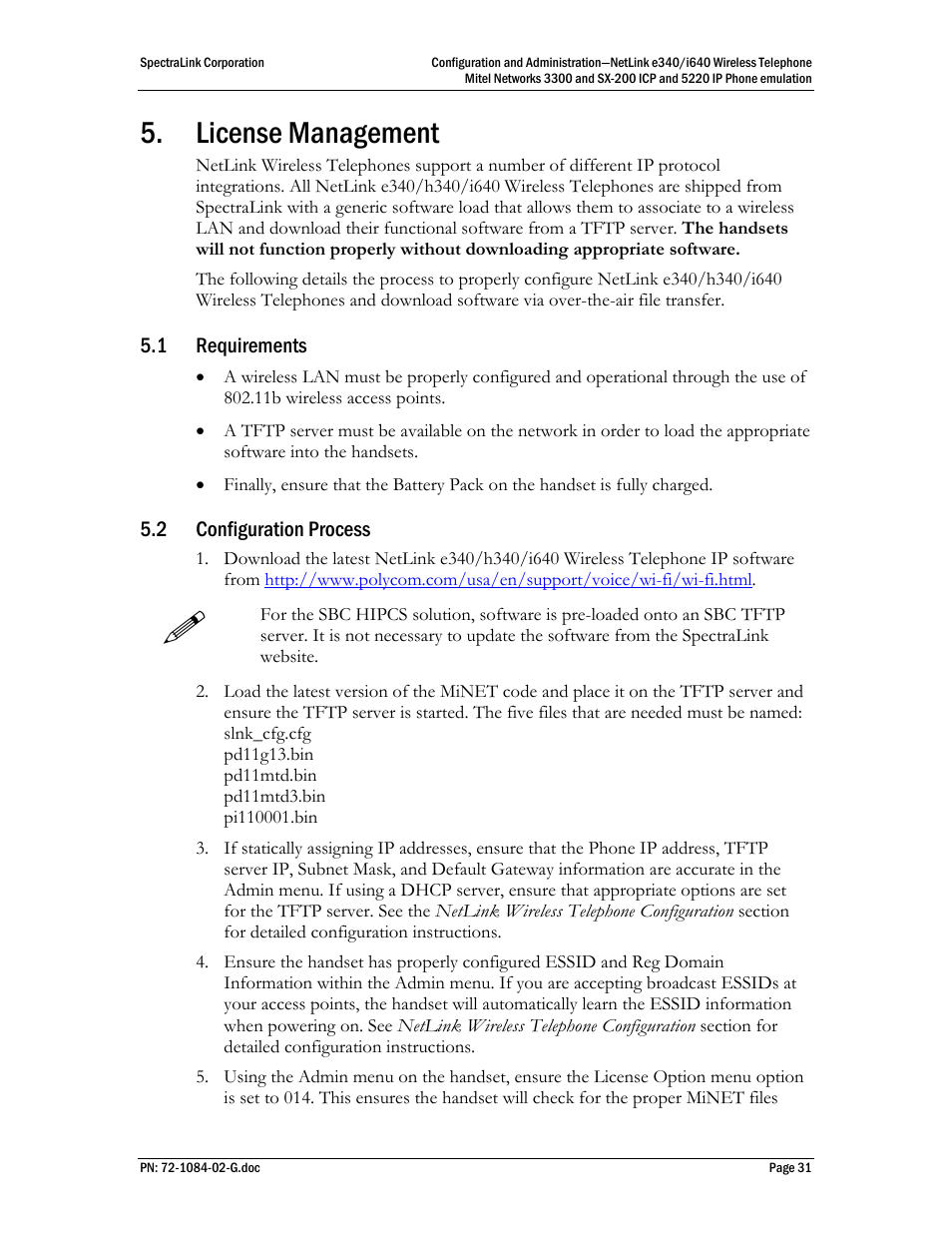 License management, 1 requirements, 2 configuration process | Polycom Mitel Networks 3300 User Manual | Page 31 / 60