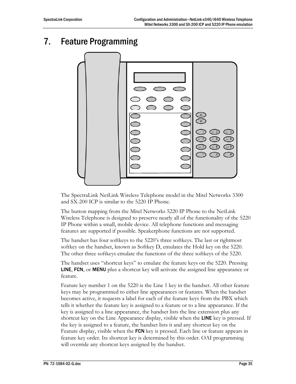 Feature programming, Line, Menu | Polycom Mitel Networks 3300 User Manual | Page 35 / 60