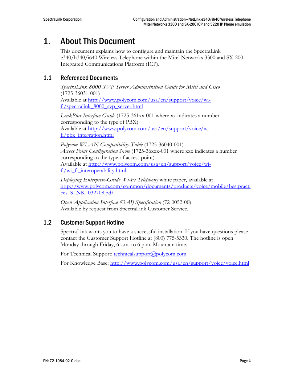 About this document, 1 referenced documents, 2 customer support hotline | Polycom Mitel Networks 3300 User Manual | Page 4 / 60