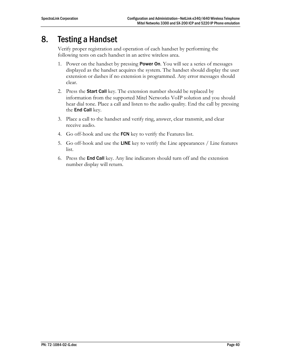 Testing a handset | Polycom Mitel Networks 3300 User Manual | Page 40 / 60