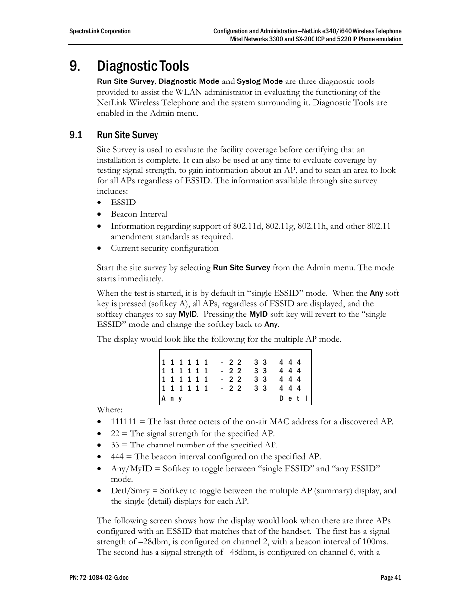 Diagnostic tools, 1 run site survey | Polycom Mitel Networks 3300 User Manual | Page 41 / 60