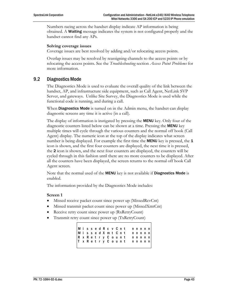 2 diagnostics mode | Polycom Mitel Networks 3300 User Manual | Page 43 / 60