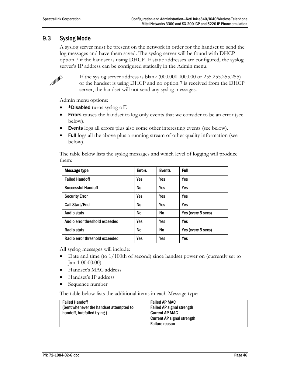 3 syslog mode | Polycom Mitel Networks 3300 User Manual | Page 46 / 60