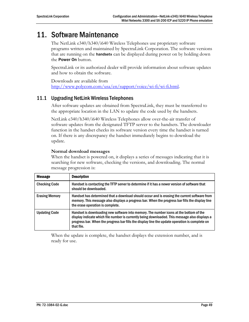 Software maintenance, 1 upgrading netlink wireless telephones | Polycom Mitel Networks 3300 User Manual | Page 49 / 60